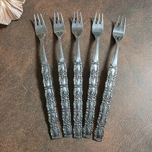 Vintage Northland Stainless Japan Fancy Floral Mini Forks for Shrimp, Set of 5
